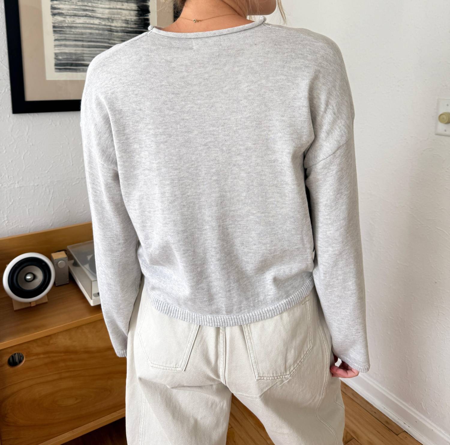 Things Between Toby Buttoned Cardigan Top in grey - women's sweater - alternate view