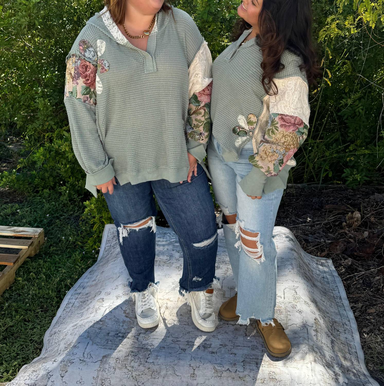 Davi & Dani - Waffle Knit Patchwork Hoodie