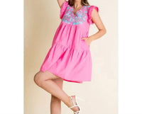 Thml - Poplin Tiered Embroidered Mini Dress