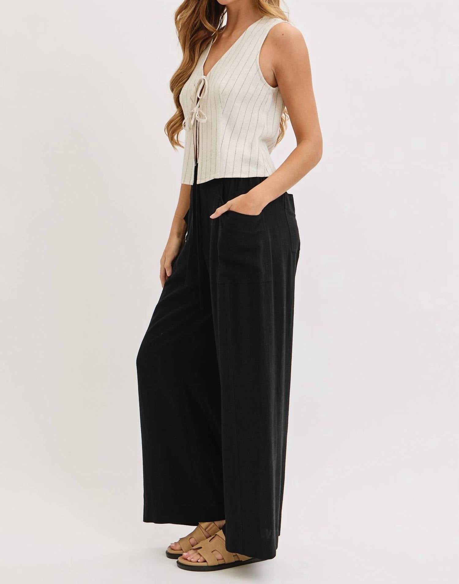 Sweet Lovely By Jen - Wide Leg Drawstring Pants With Pockets