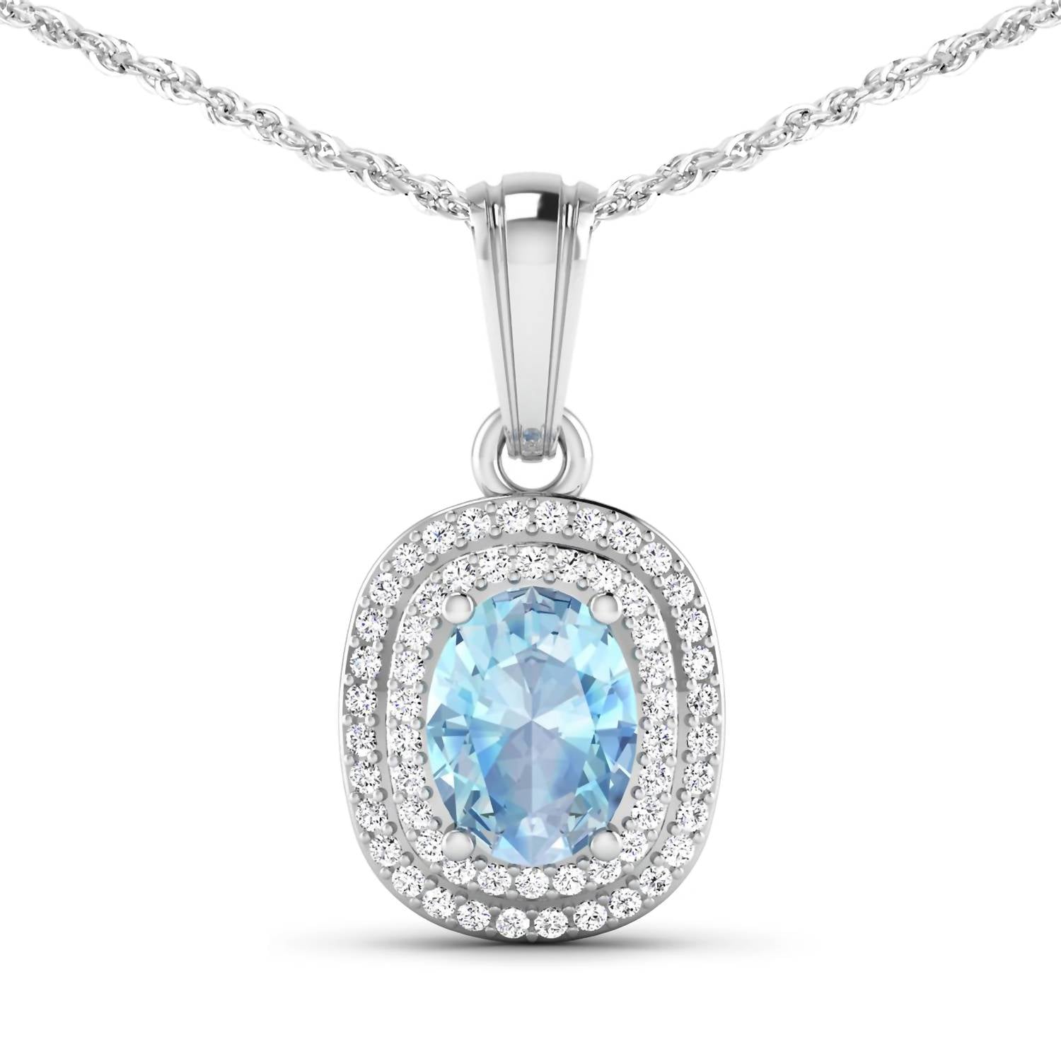 Diana M Jewels - Women's Oval Natural Aquamarine Pendant Necklace (1.31 Ct) - Petite