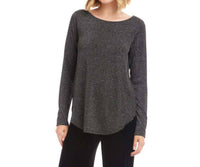 Karen Kane Long Sleeve Metallic Stripe Shirttail Top in black with silver - women's blouse