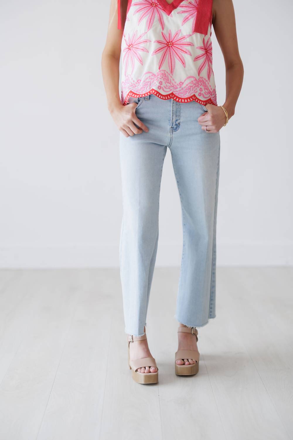 JUST BLACK DENIM Caden Slim Wide Leg Jeans in light denim - women's jeans