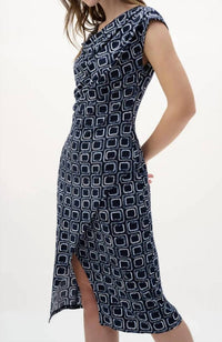 Joseph Ribkoff - Silky Knit Geometric Print Sheath Wrap Dress