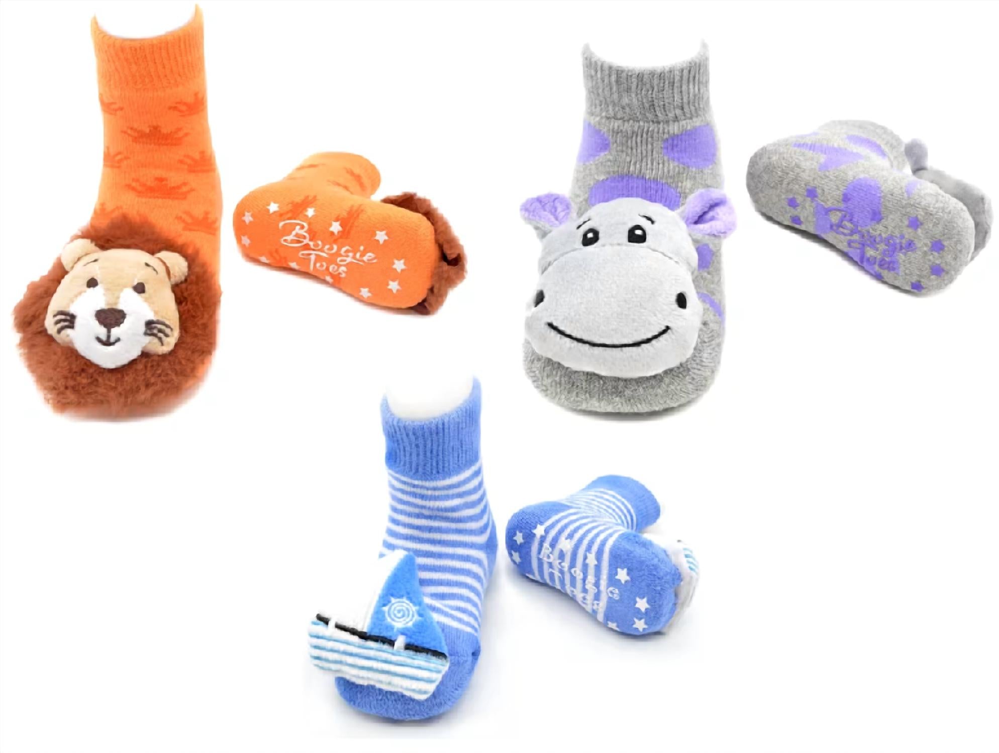 Liventi Inc. Kids Boogie Toe Rattle Socks - Set Of 3 in baby lion sailboat happy hippo - kids' accessory