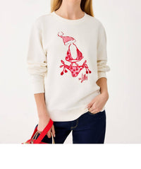 Lilly Pulitzer Ballad Cotton Sweatshirt in coconut festive frocks embellishment - women's top