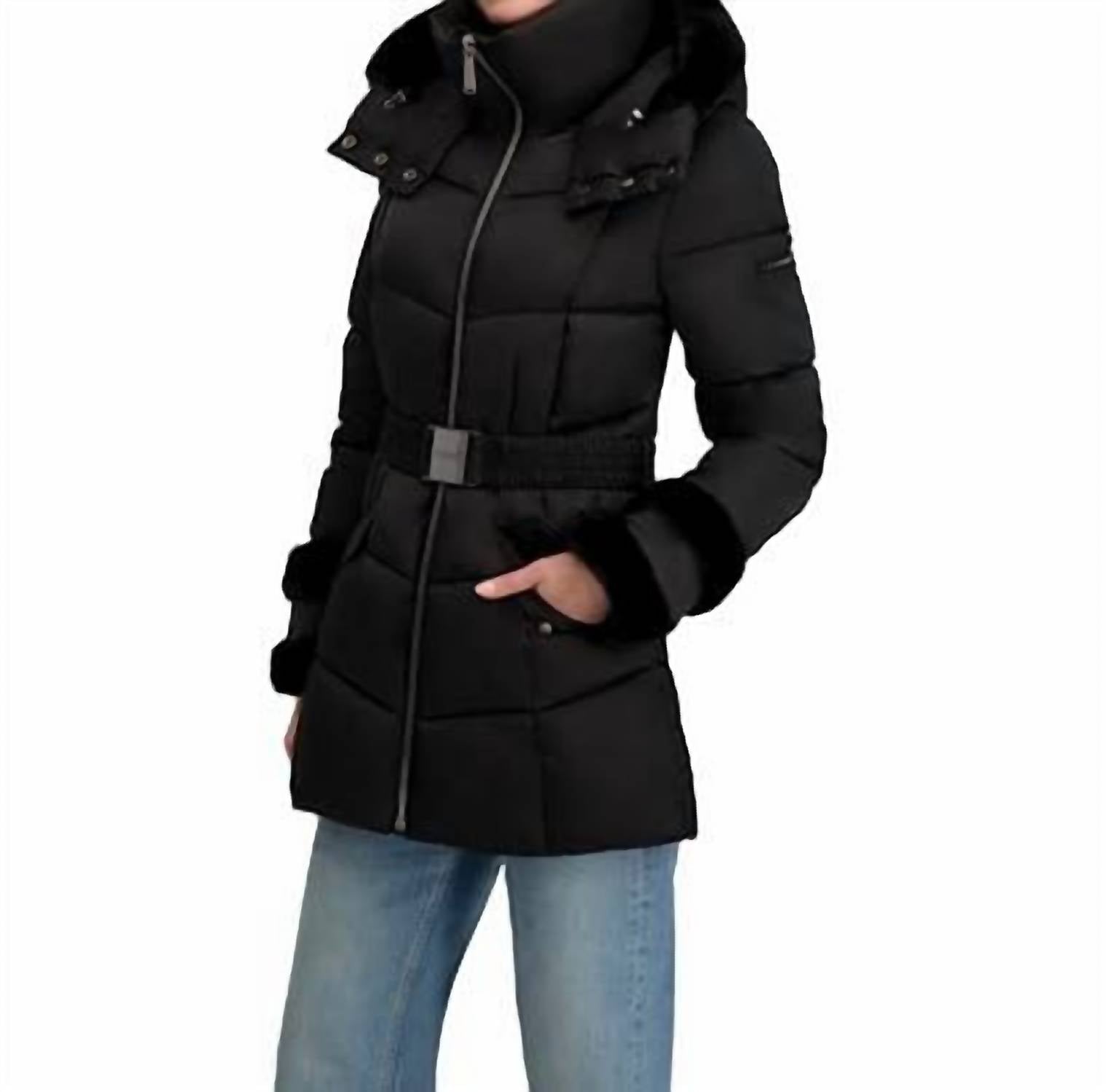 Laundry By Shelli Segal - Stretch Quilted Puffer Coat With Faux Fur Trim Puffers