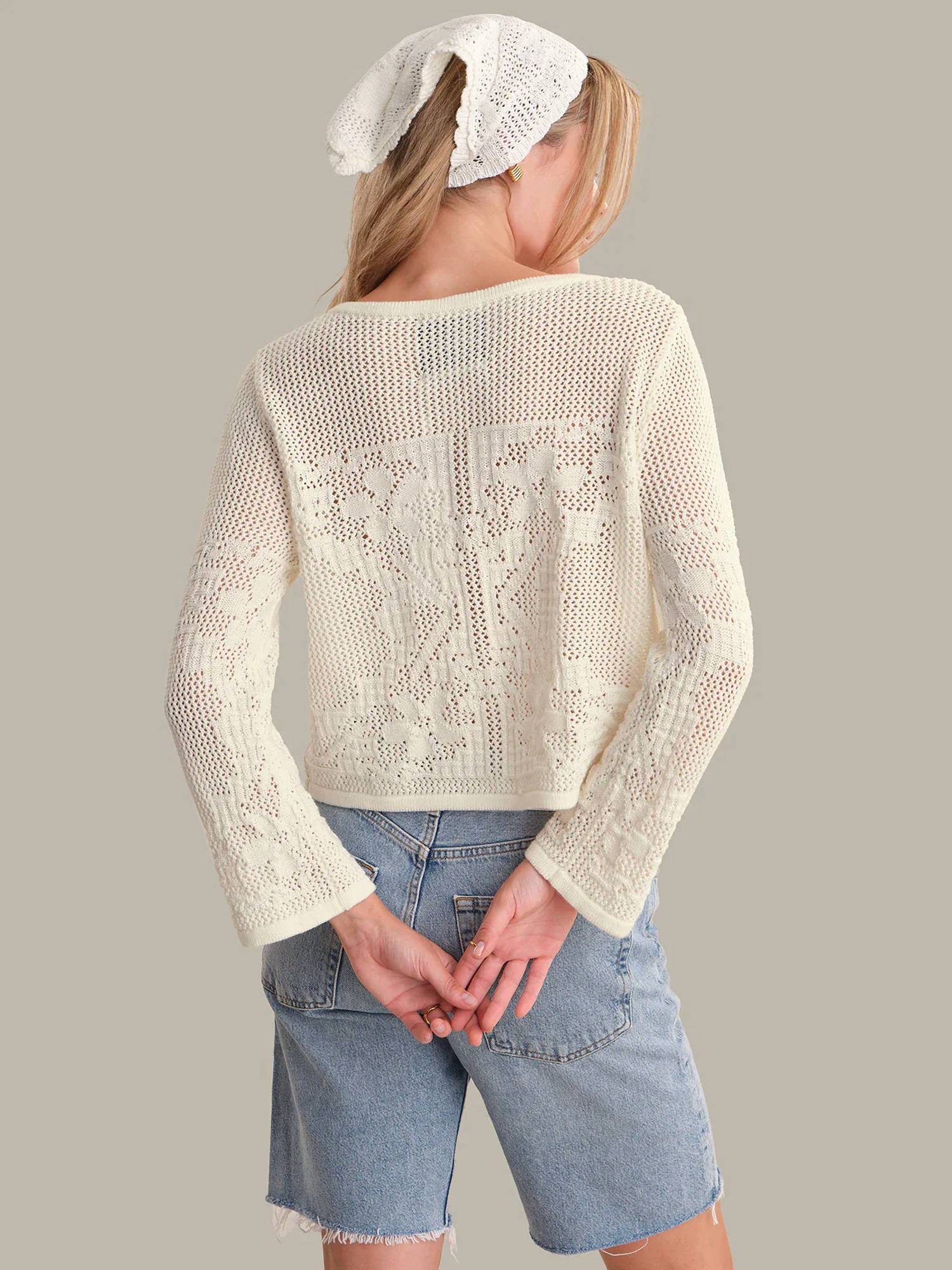 525 America - Nadia Floral Pointelle Cotton Cardigan