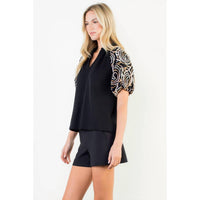 Thml - Embroidered Detail Puff Sleeve V-neck Top