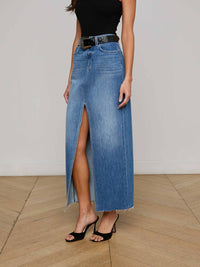 L'Agence Rysa Denim Skirt in woodrow - women's skirt - detail view