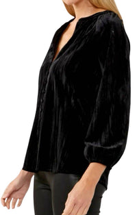Lovestitch - Velvet Button Front V Neck Blouse