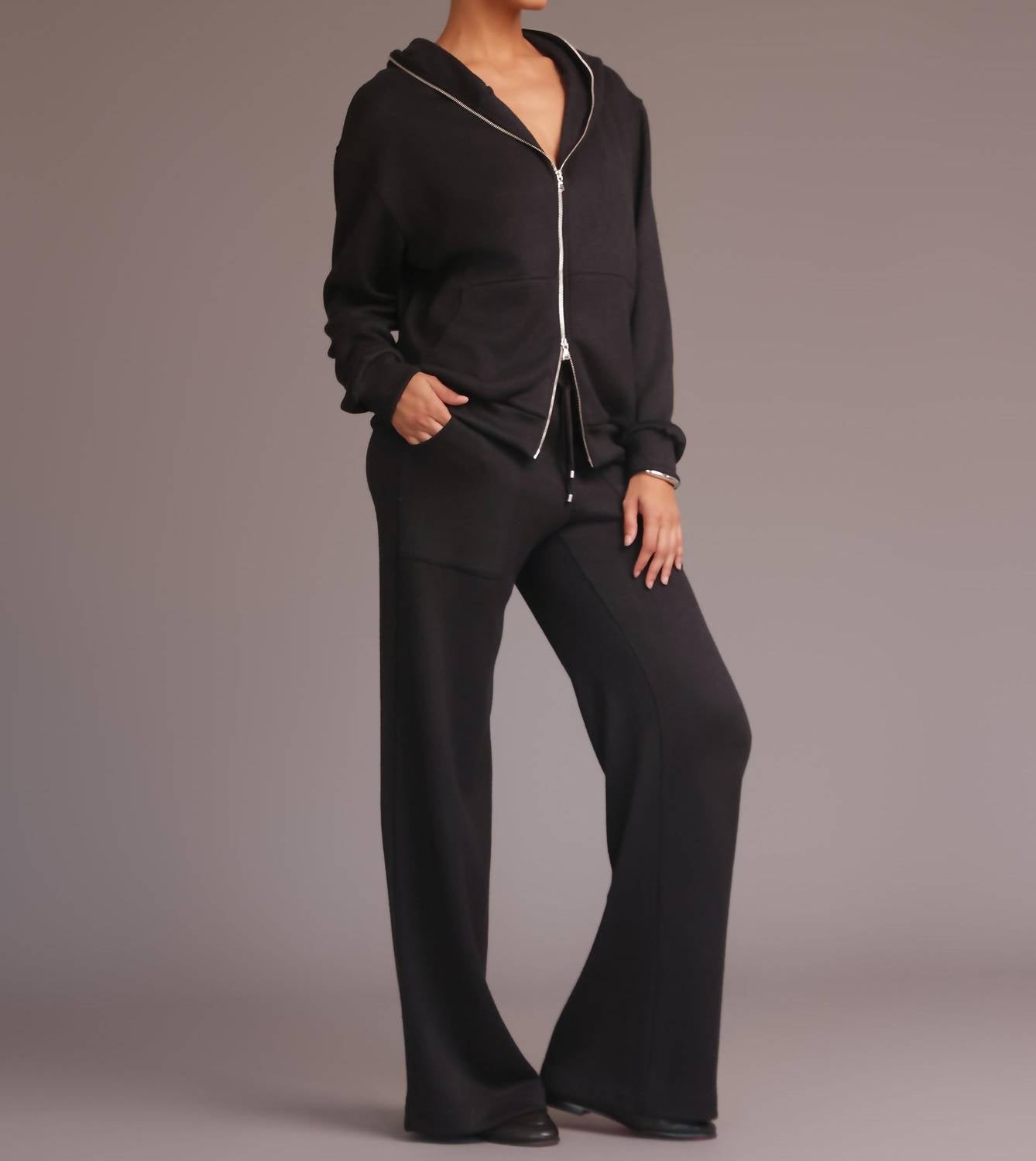 HEROINE SPORT Luxurious Double Knit Plush Hoodie in black - women's top - alternate view