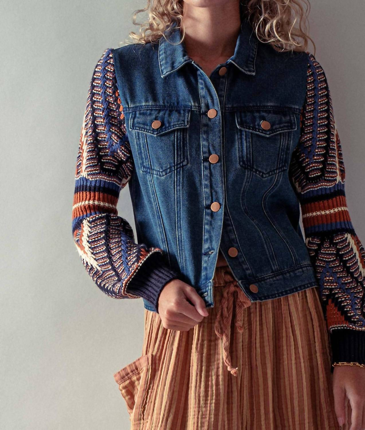 Urban Daizy - Denim Jacket With Knit Sleeves