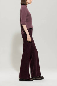 LUISA CERANO Flare Corduroy Trousers in burgundy - women's pants - detail view