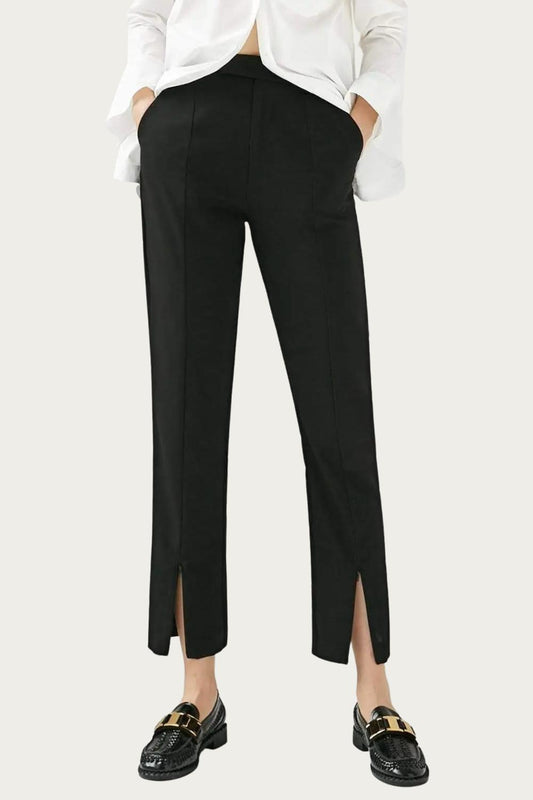 CORA STRETCH-JERSEY ANKLE ZIP STRAIGHT-LEG PANTS