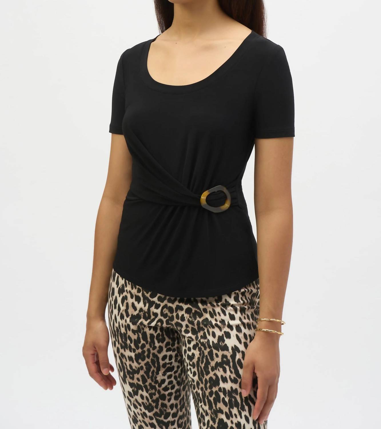 Joseph Ribkoff - Drape Front Buckle Detail Fitted Top