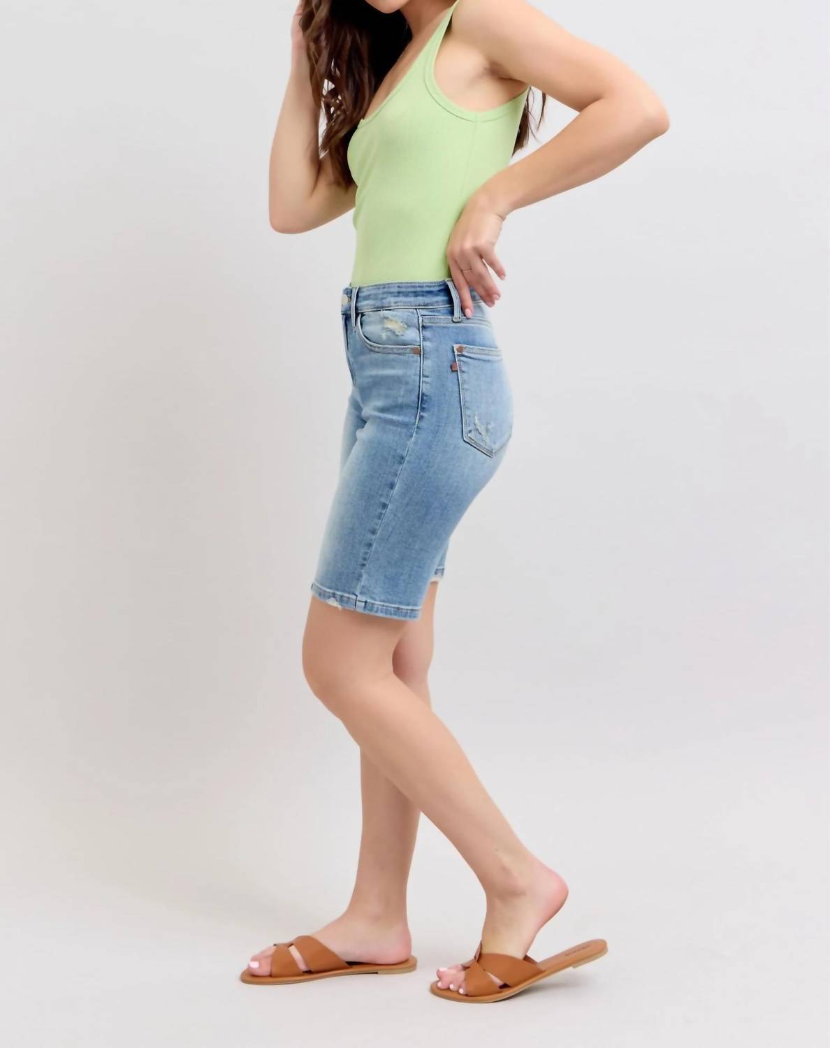 Judy Blue - Women's Charlene Vintage Wash Bermuda Denim Shorts