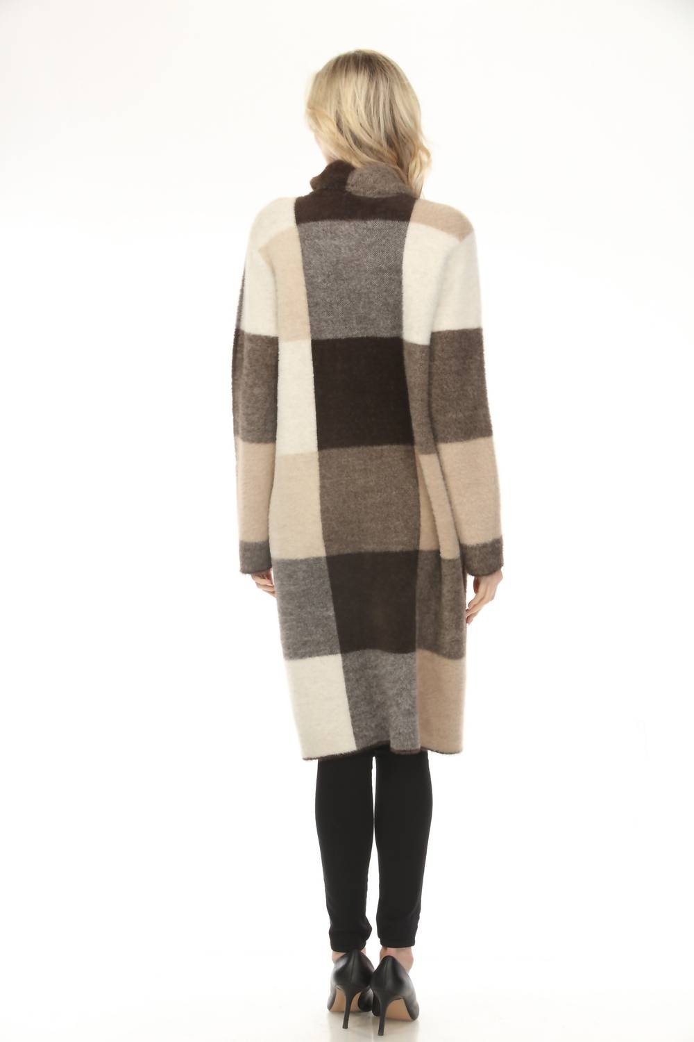 Joseph Ribkoff Checkered Feather Yarn Coat in mocha multi 1 - women's jacket - alternate view