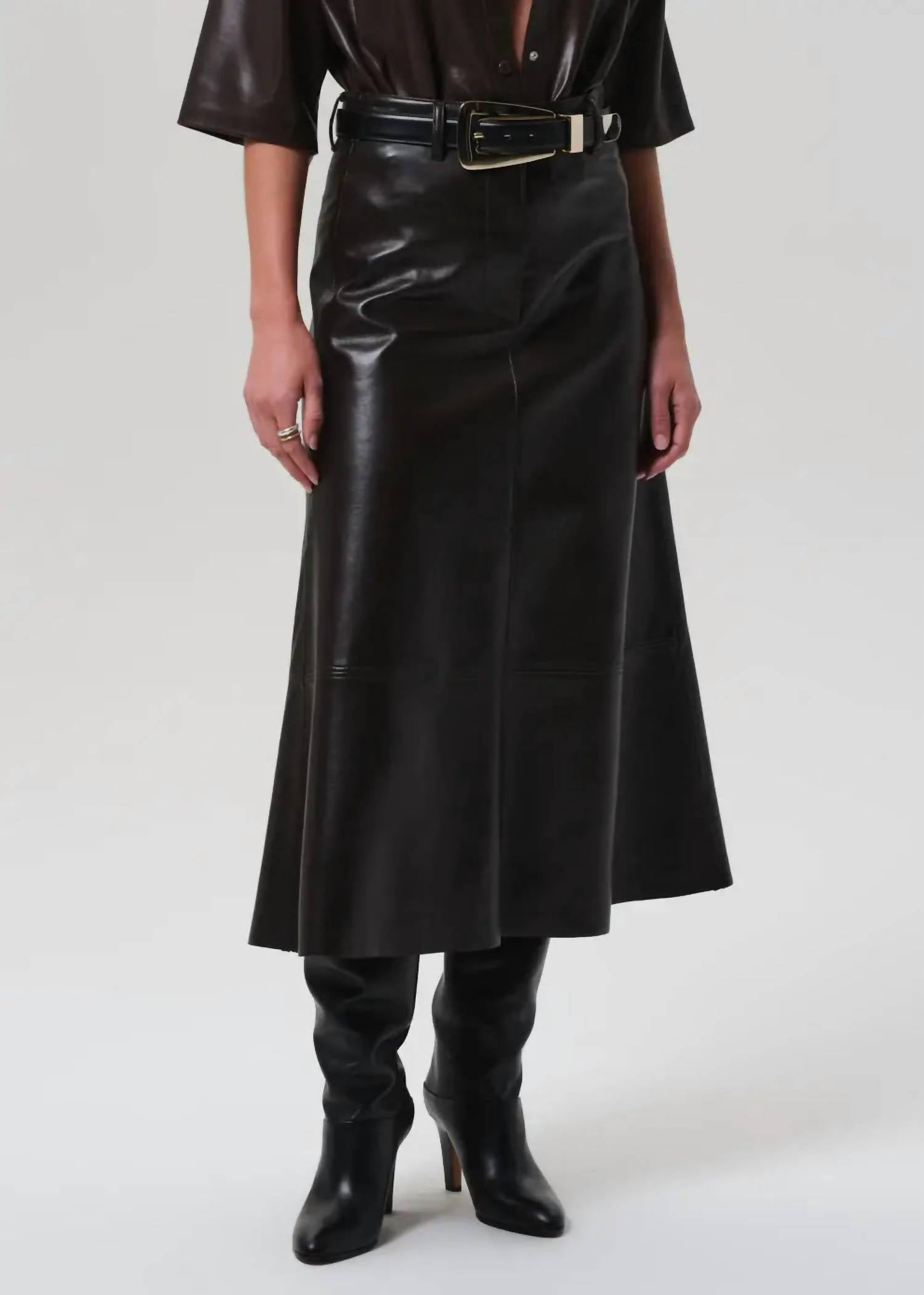 Citizens of Humanity Cassia Leather A-line Skirt in chocolate dark brown - women's skirt - view 4