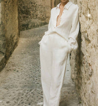 ANEMOS Women's The Keaton Wide Leg Pants in white - women's pants - detail view