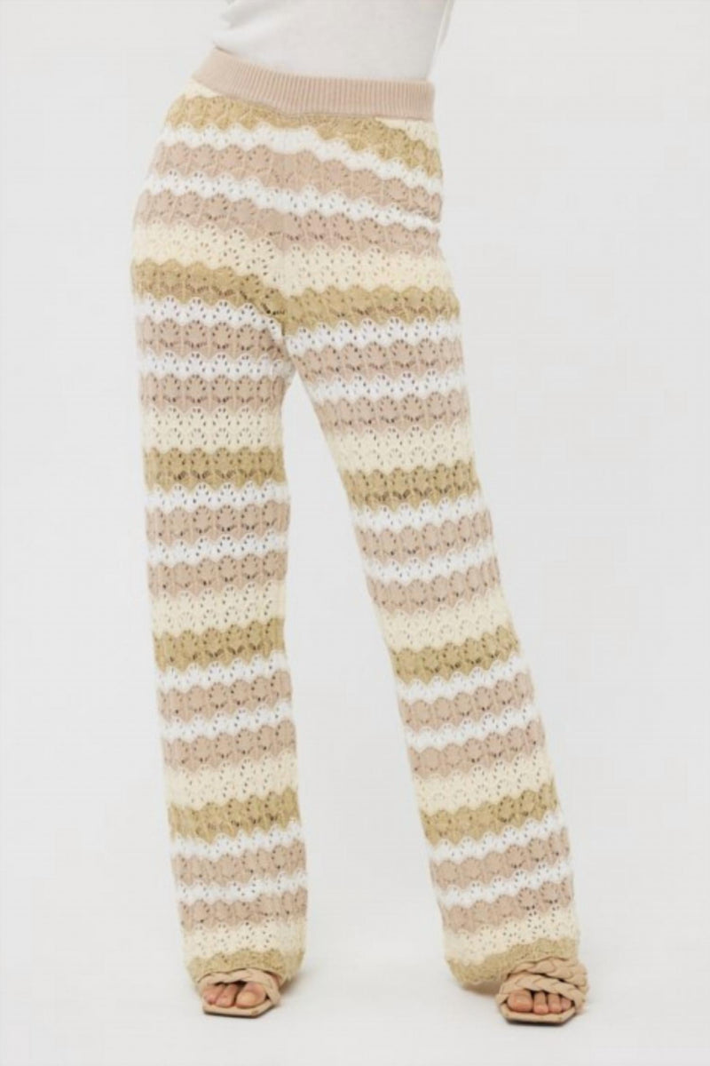 ESQUALO Knit Striped Trousers in beige multi - women's pants
