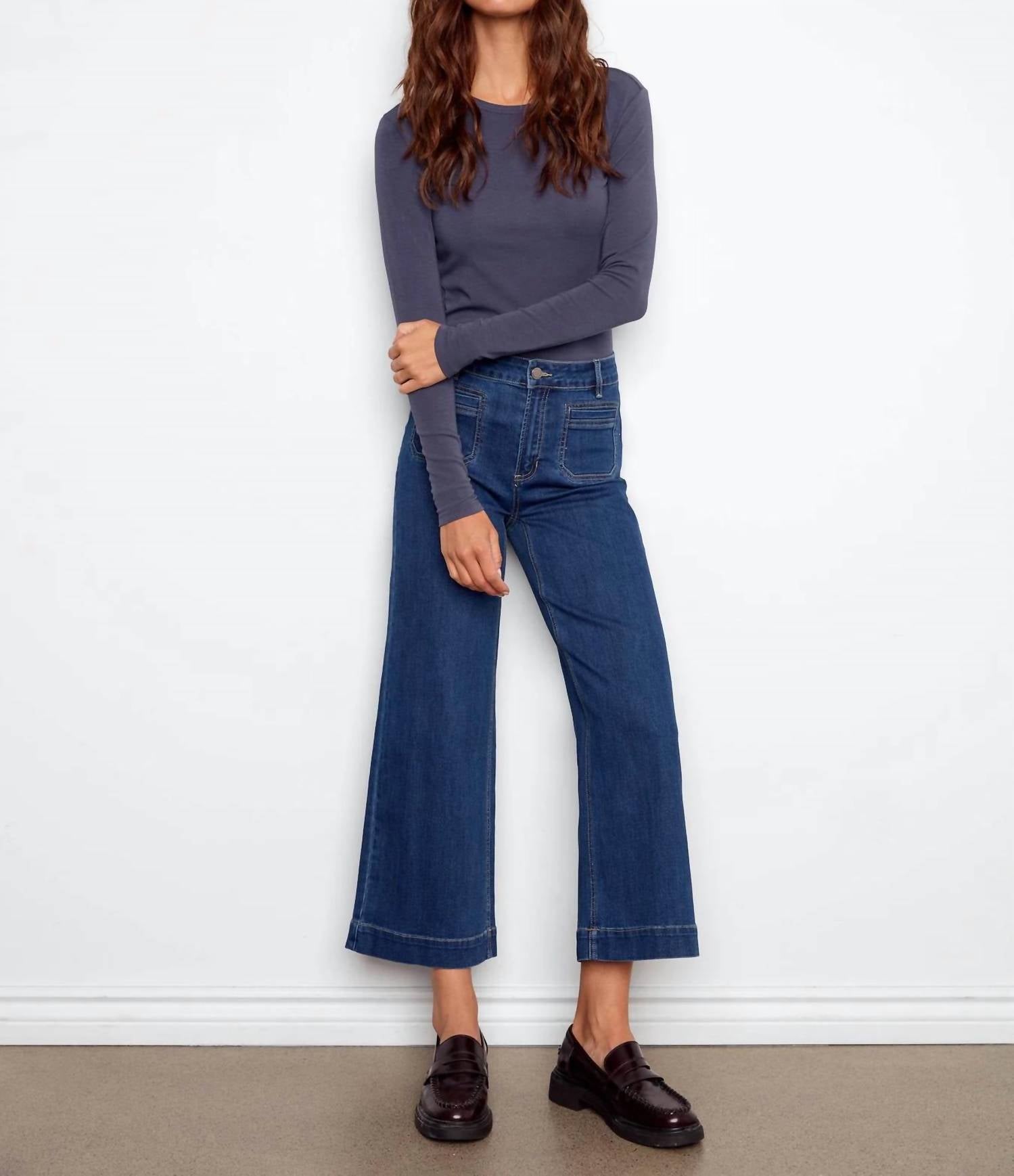 Charlie B - Cropped Flare Patch Pockets Jeans