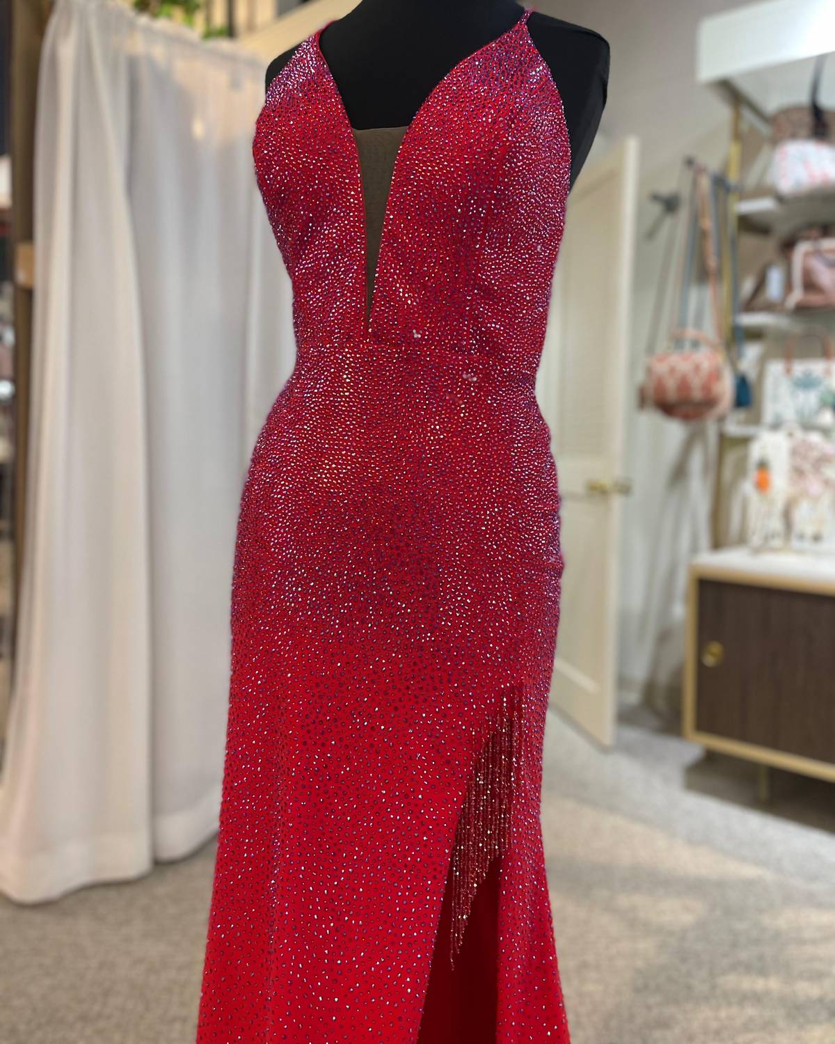 Vienna Prom - Deep V-Mesh Strappy Long Gown