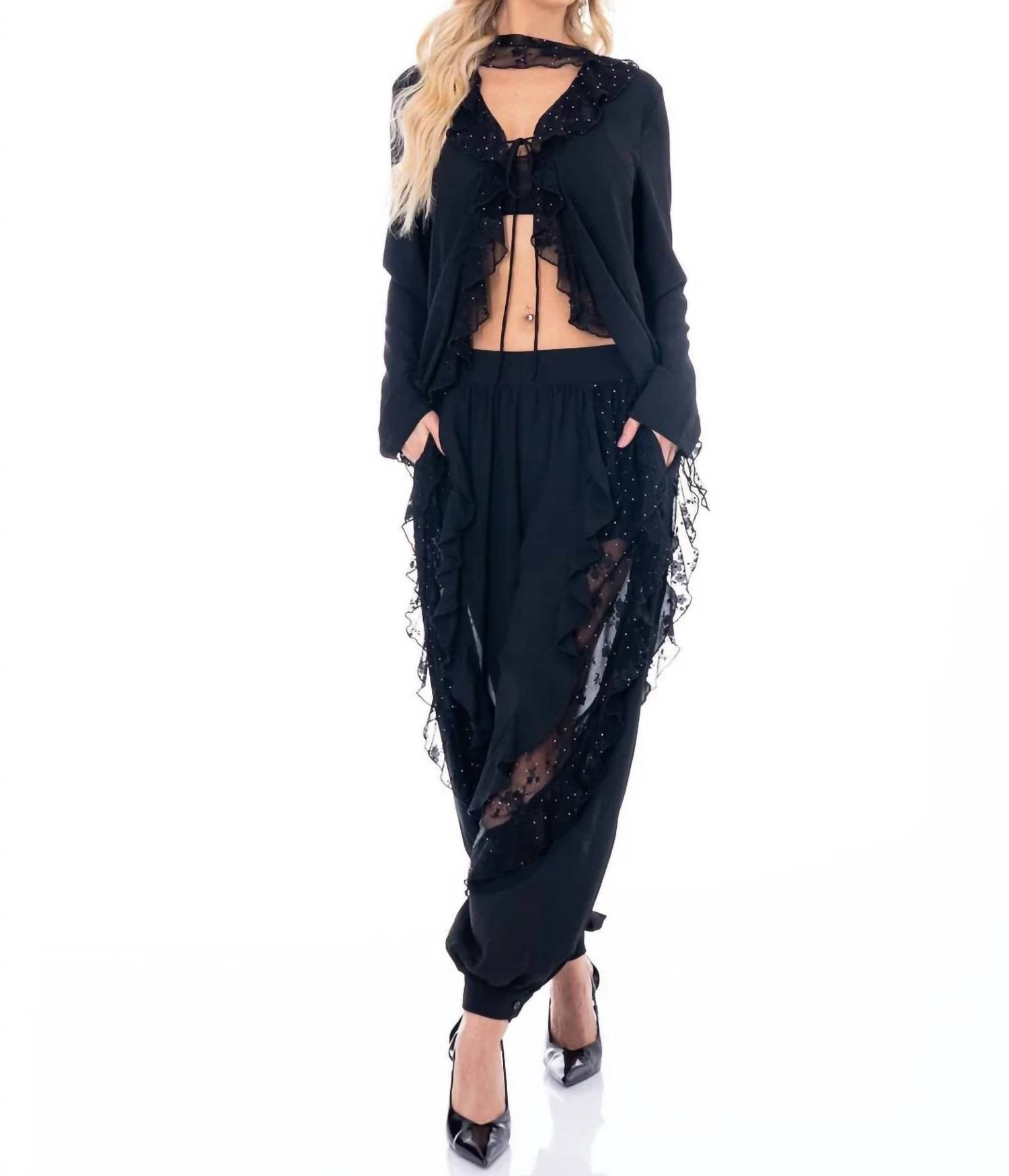 Little Secret Of Mine - Midnight Romance Long Sleeve Blouse & Elastic Waist Pants Set
