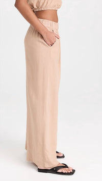 STATESIDE Linen Wide Leg Pull On Pant in almond - women's pants - detail view