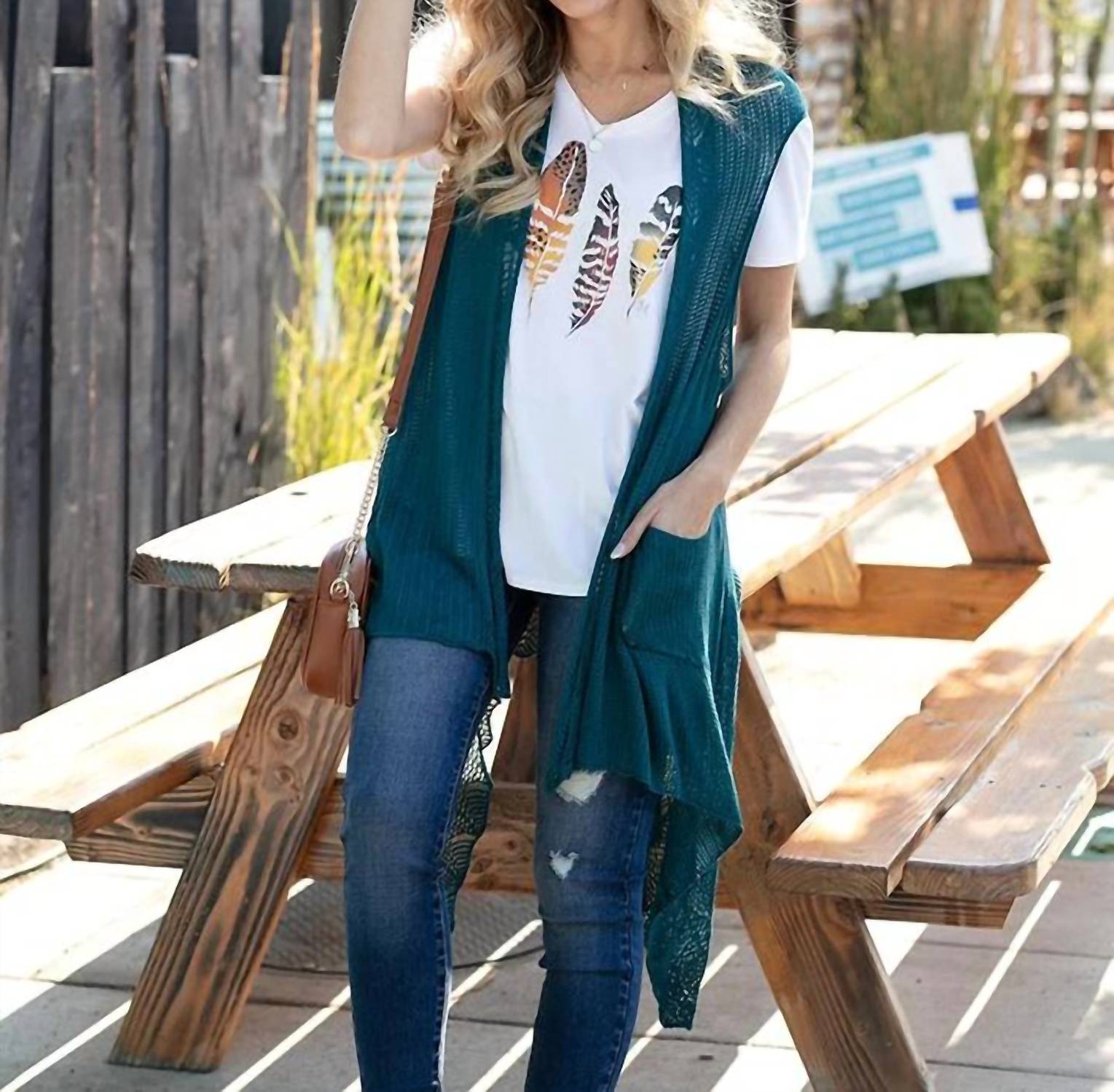 Grace And Lace - Pointelle Duster Flip Cardigan