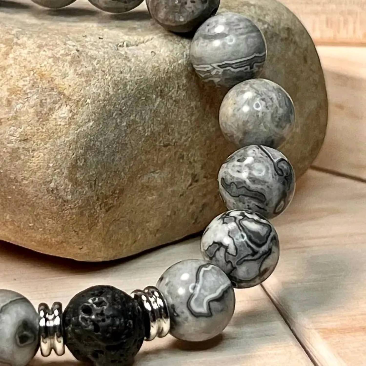 Faire - Unisex - Mapstone & Lava Gemstone Mala Bracelet