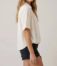 Doe And Rae - Collared Front Bubble Shirt Top