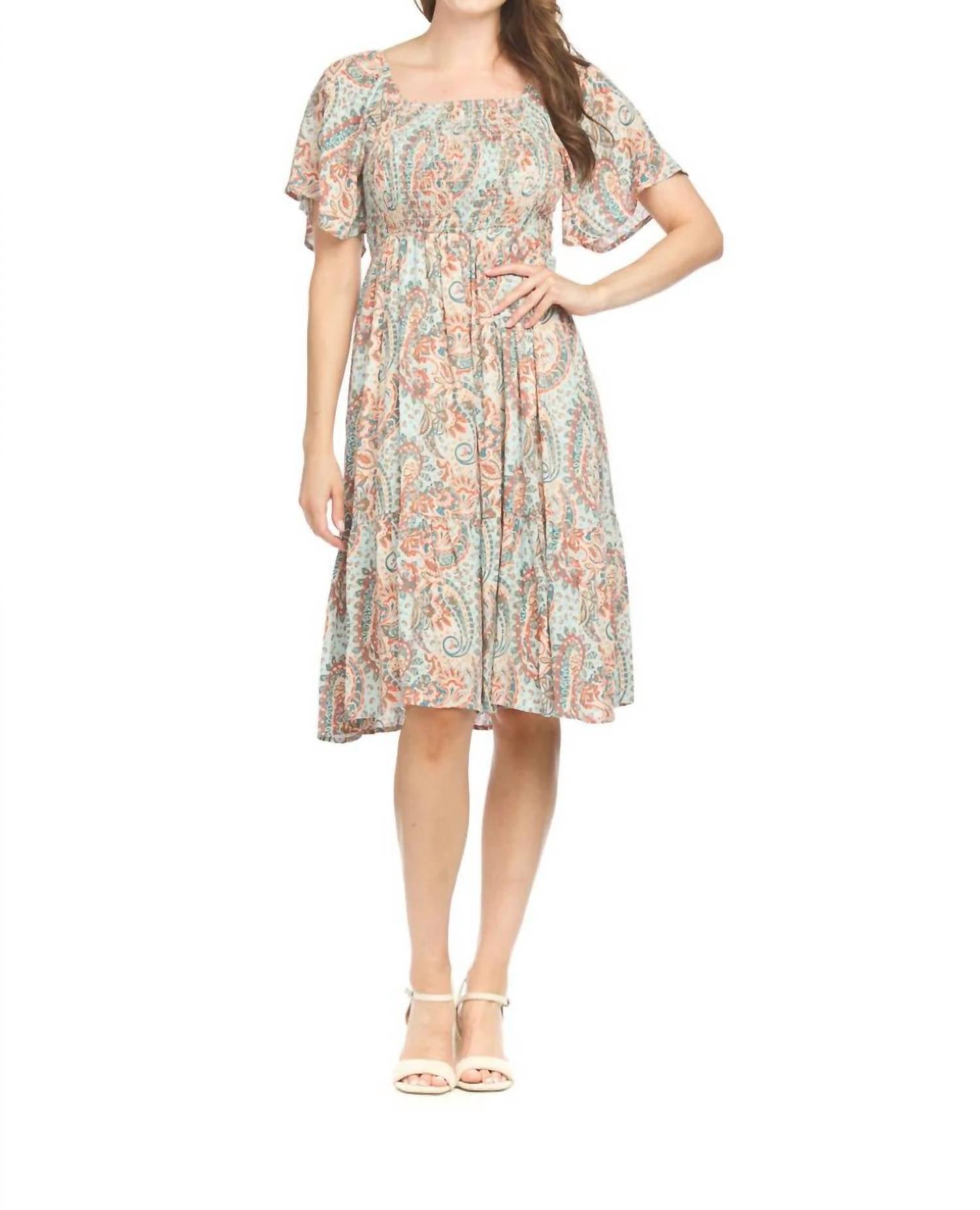Papillon - Smocked Off The Shoulder Puff Sleeve Dress