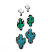 Pink Panache Women's Cactus Three Pairs Earring Set in turquoise silver - women's jewelry