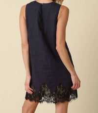 Olivaceous - Joey Lace Hem Linen Mini Dress