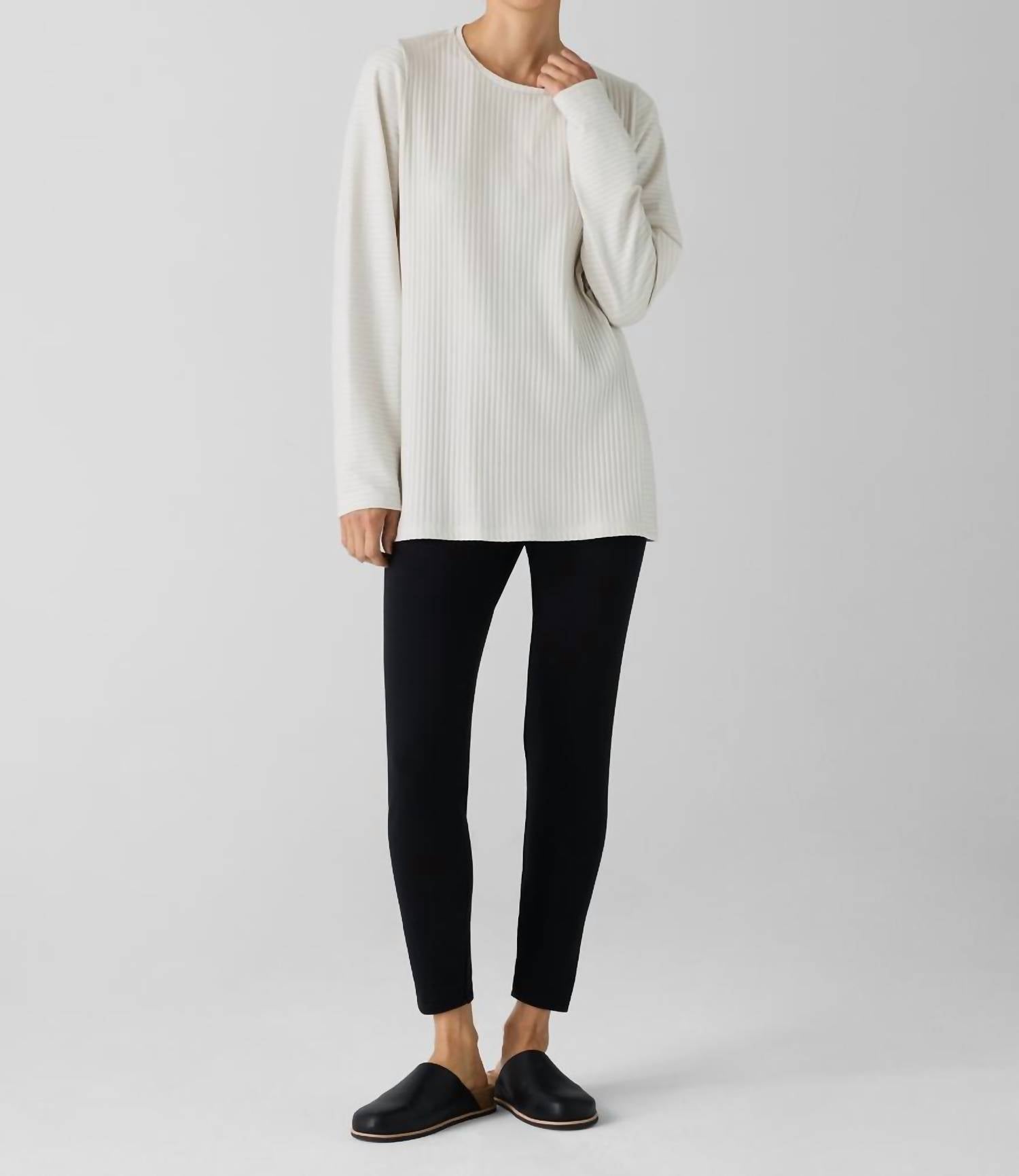 Eileen Fisher - Textured Stretch Rib Round Neck Long Sleeve Top