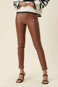 Sixty One - Vibrant Faux Leather Skinny with Zipper Pants