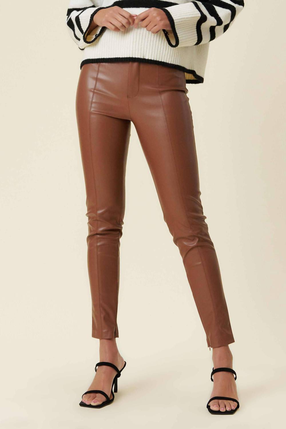 Sixty One - Vibrant Faux Leather Skinny with Zipper Pants