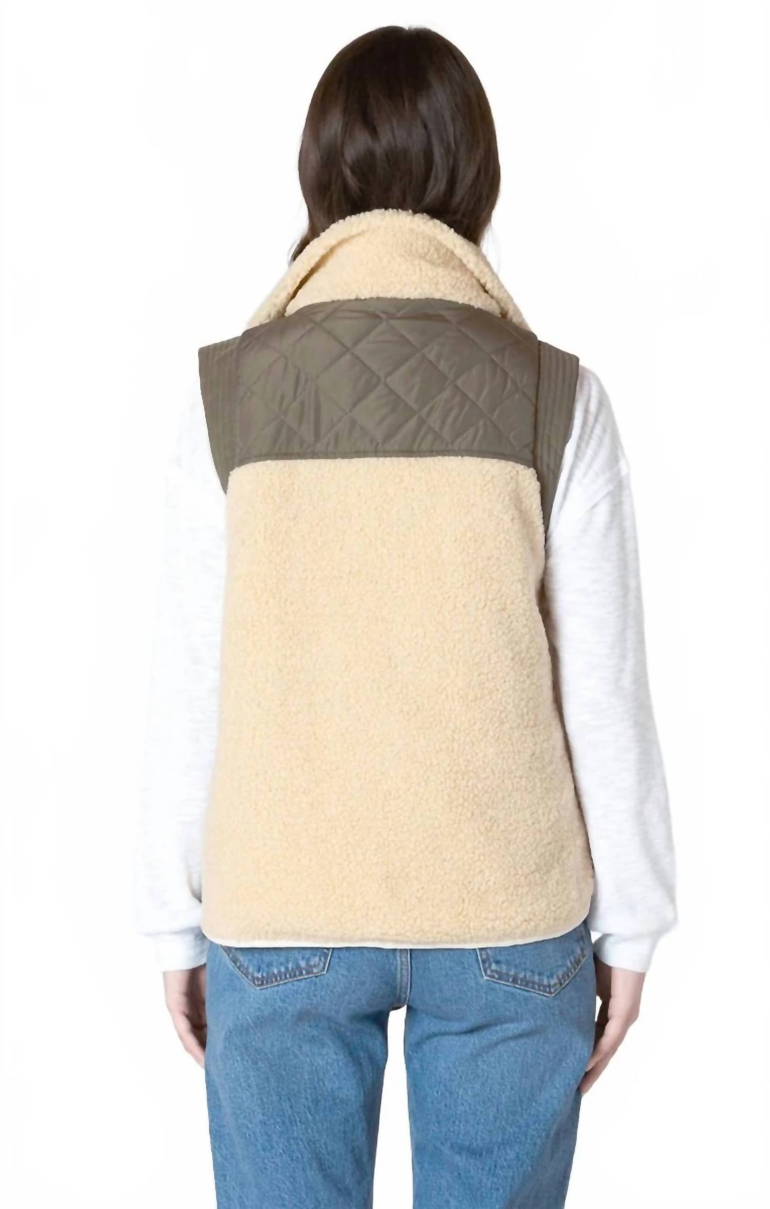 Dex Mixed Fabric Vest in olive tan 1 - women's jacket - detail view