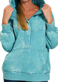 Zenana - Acid Wash Fleece Kangaroo Hoodie