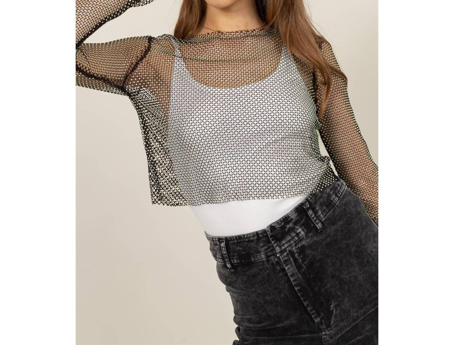 Hyfve - Fishnet Rhinestone Cover-up Top