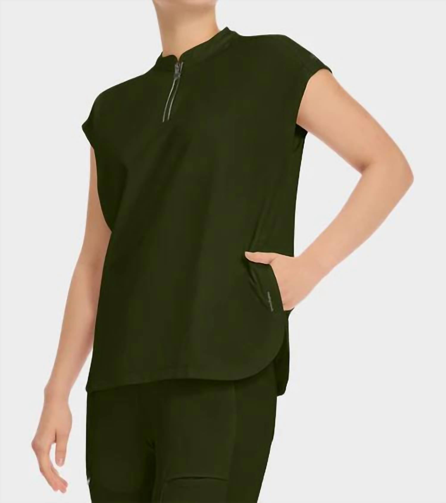 Healing Hands - Sandy Zip Mandarin Collar Top
