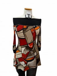 Joseph Ribkoff Women 3/4 Sleeve Off-Shoulder Tunic in natural print - women's shirt