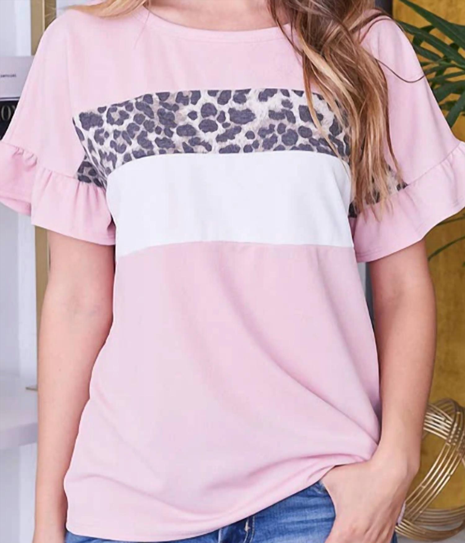 Perfect Peach - Leopard Contrast Short Sleeve Color Block Top