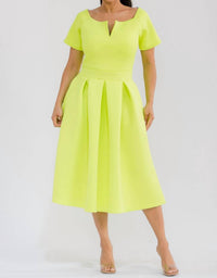 Karen T Design Pleated Midi Dress in yellow - women's dress