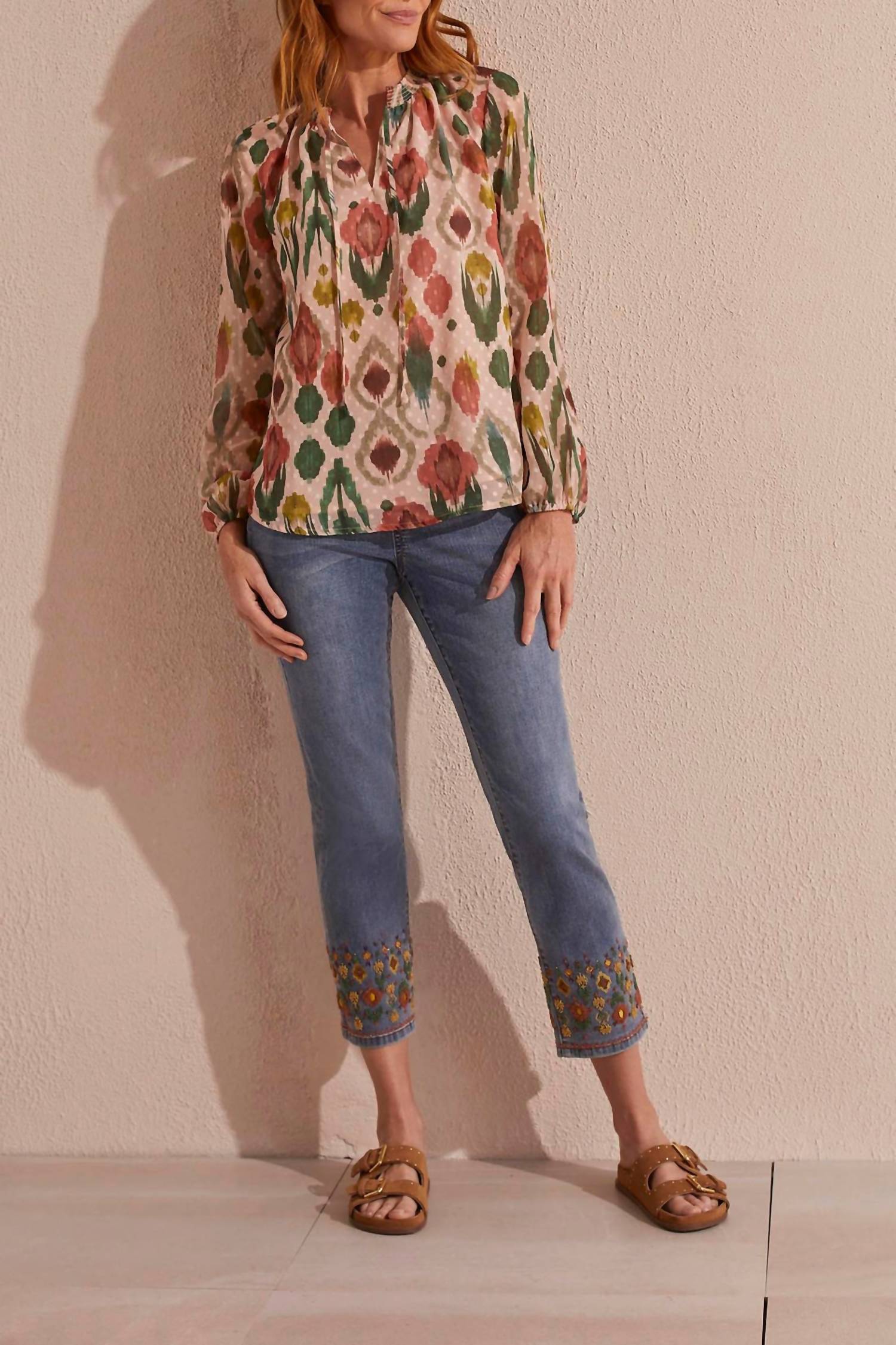 TRIBAL print poly blouse in vine - women's blouse - alternate view