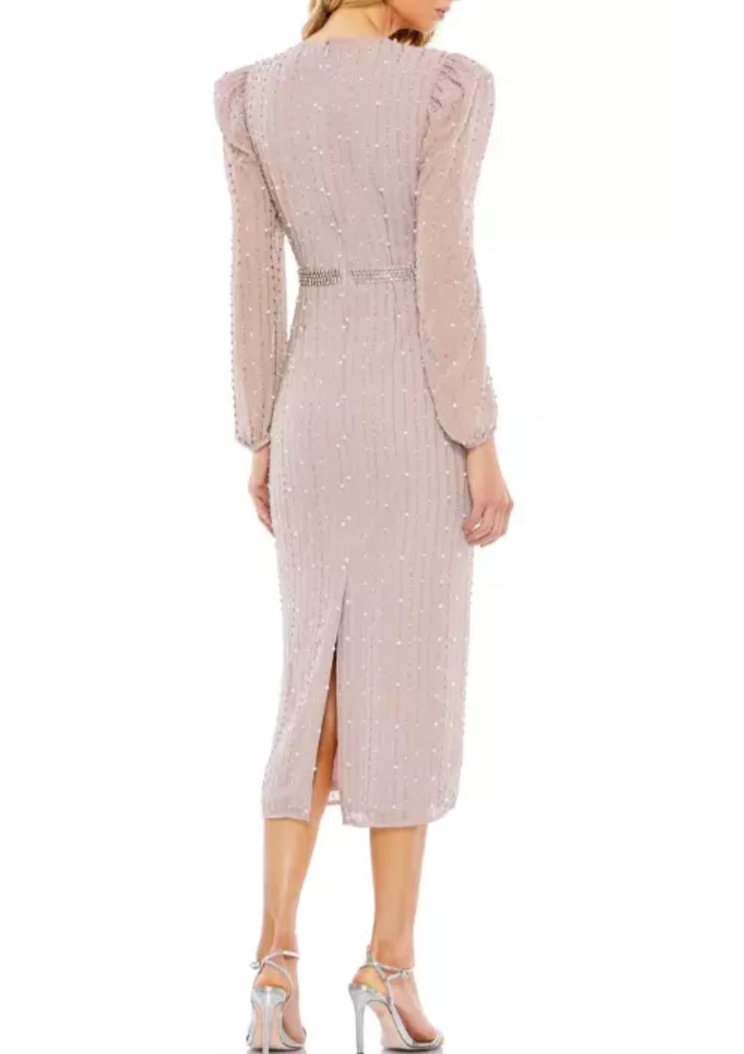 Mac Duggal - Long Puff Sleeve Beaded Midi Dress