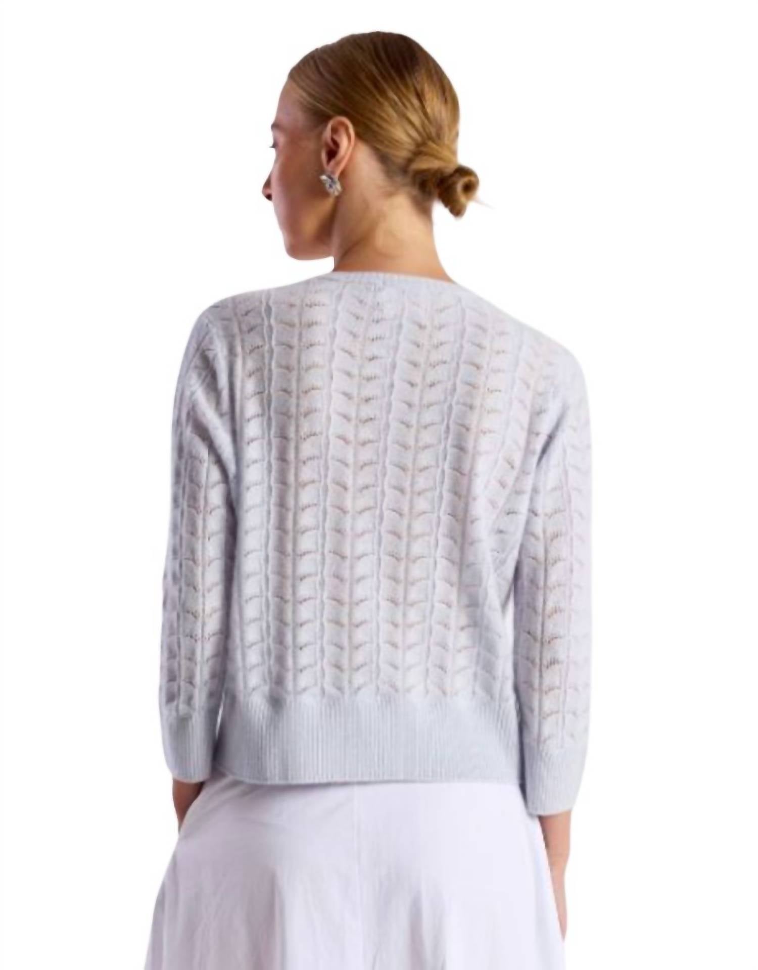Brodie Cashmere Shell Pointelle Crewneck Sweater in willow - women's long sleeve top - alternate view