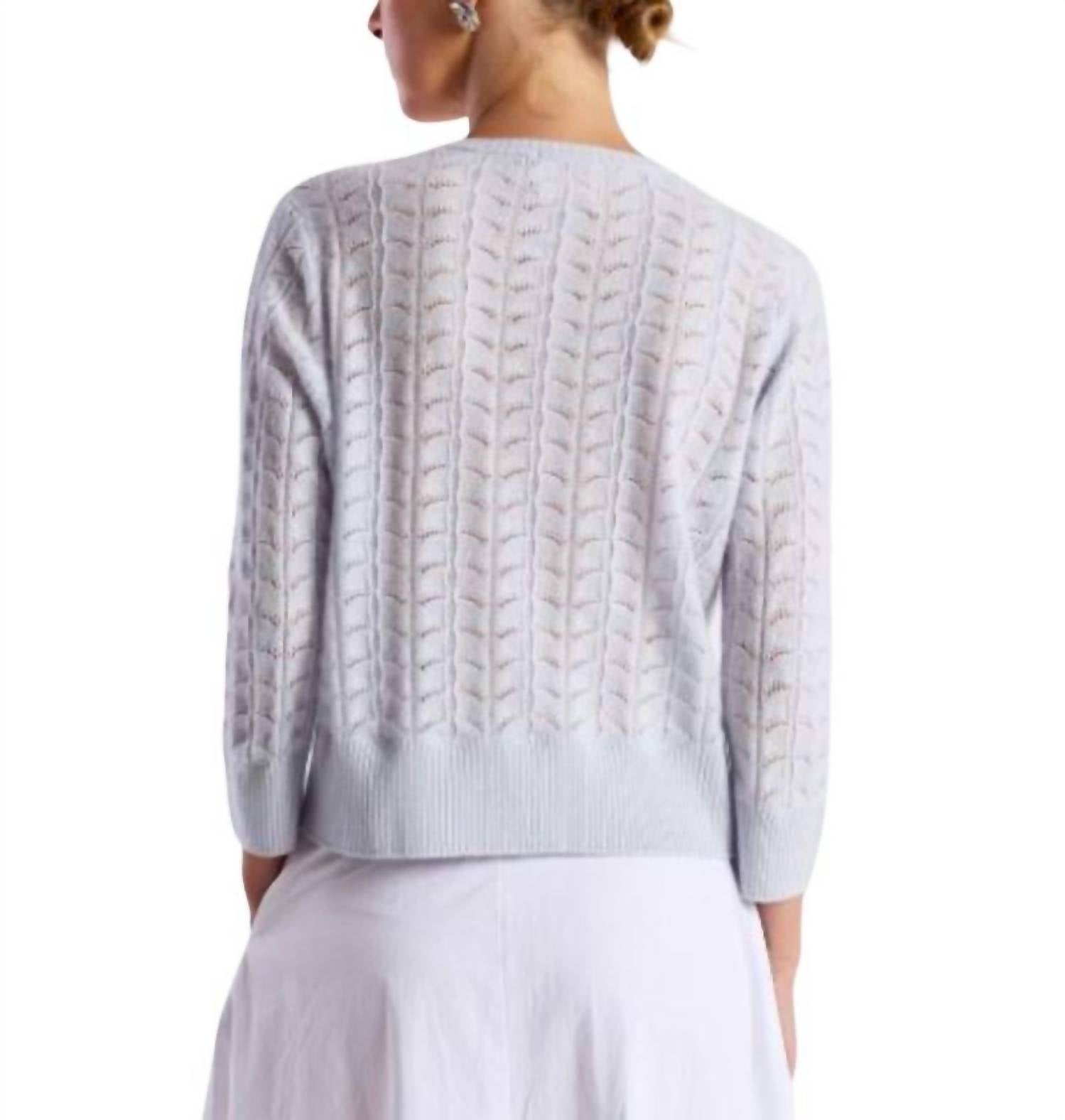 Brodie Cashmere Shell Pointelle Crewneck Sweater in willow - women's long sleeve top - detail view