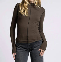Weekend Los Angeles Marisol Long Sleeve Top in brown black - women's long sleeve top - detail view